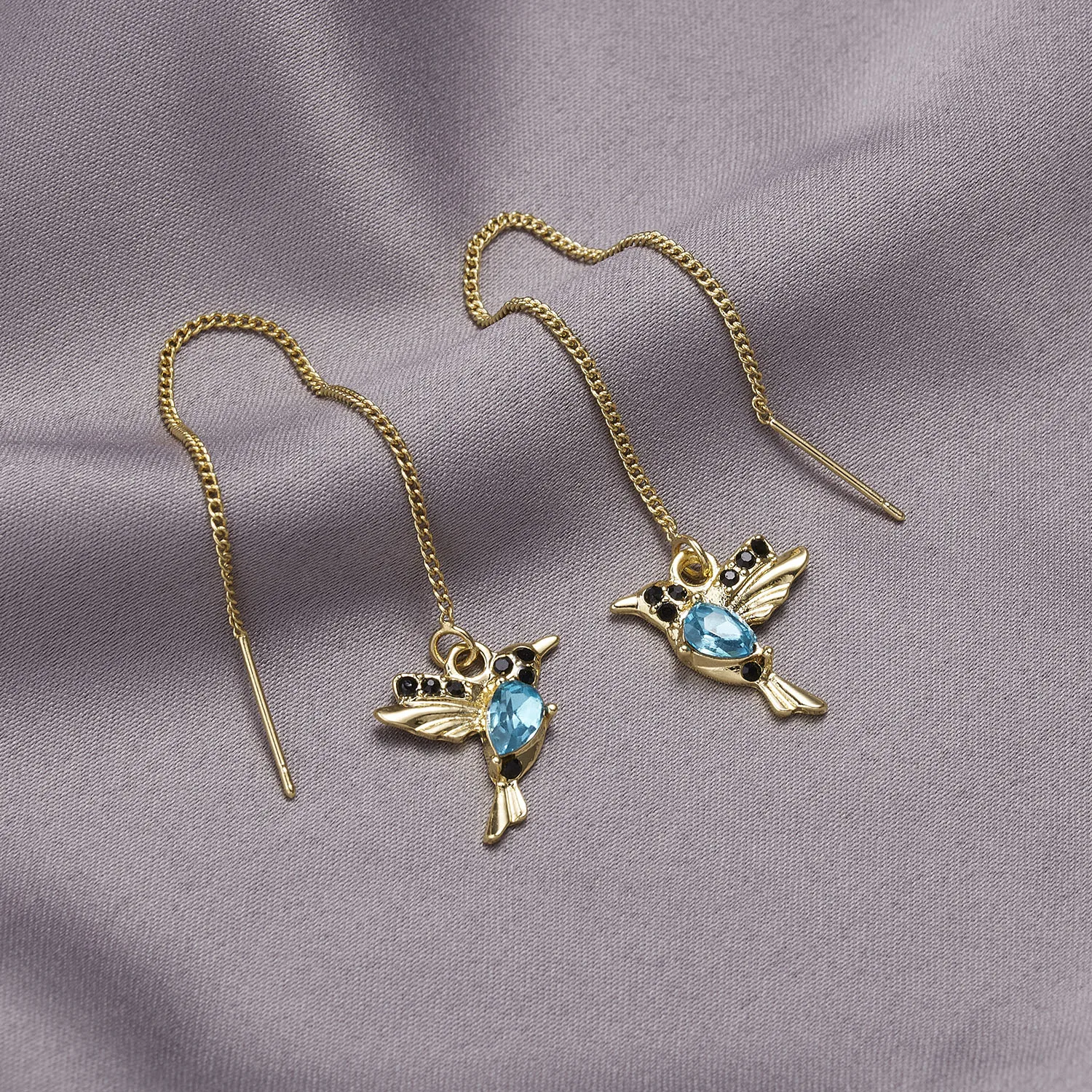 

Unique Long Drop Earrings Bird Pendant Tassel Crystal Pendant Earrings Ladies Jewelry Design Hummingbird Earring