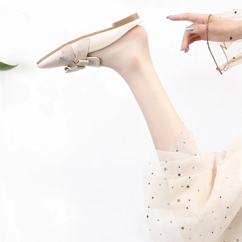 Big Size 43 Half Slippers Spring Summer Female Slippers Flat Women Shoes Casual Fashion Outdoor Apricot Black Shoes Woman Flats