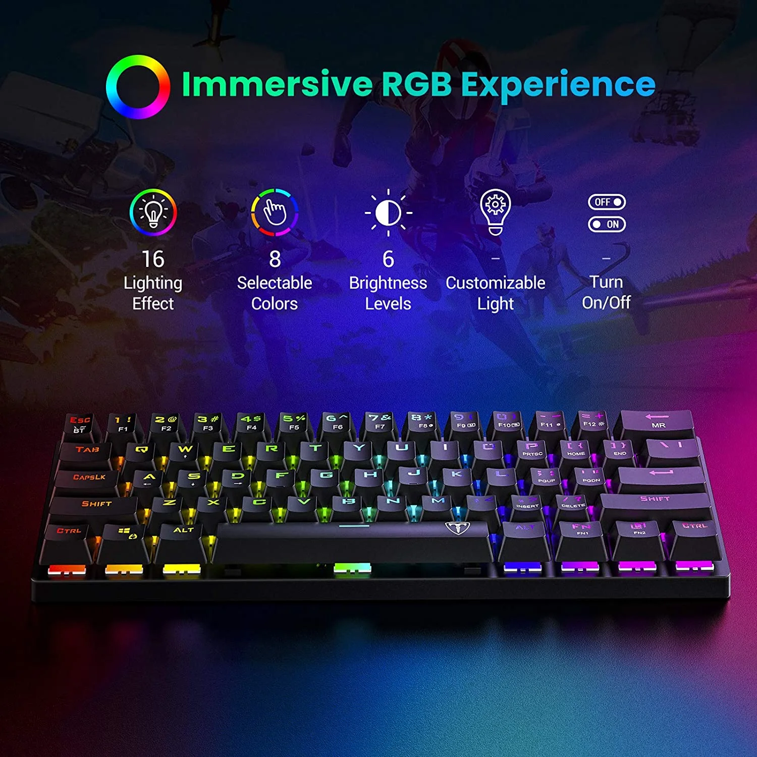 mpow pc335 2 4ghz wirelessbluetoothwired 60 mechanical keyboard 61 keys 3 modes rgb gaming keyboard with blue switch for fps free global shipping