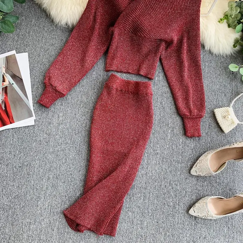 Женский трикотажный комплект из двух предметов с люрексом Gaganight весенне-осенний