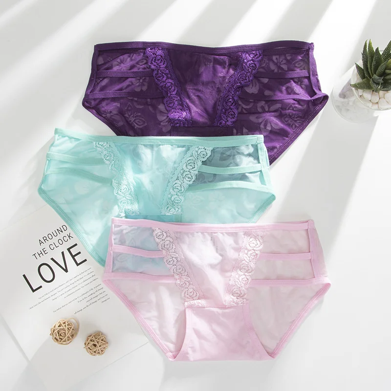 

One Size Women Underwear Briefs See Through Low-Waist Sexy Underpants Panties Ladies Lace Transparent Pantys Lingerie
