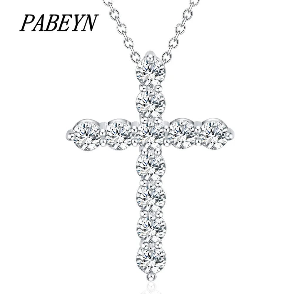 

PABEYN Jewelry 925 Sterling Silver Necklace Zircon Crystal Cross Pendant Necklace For Women & Men Jewelry Gifts