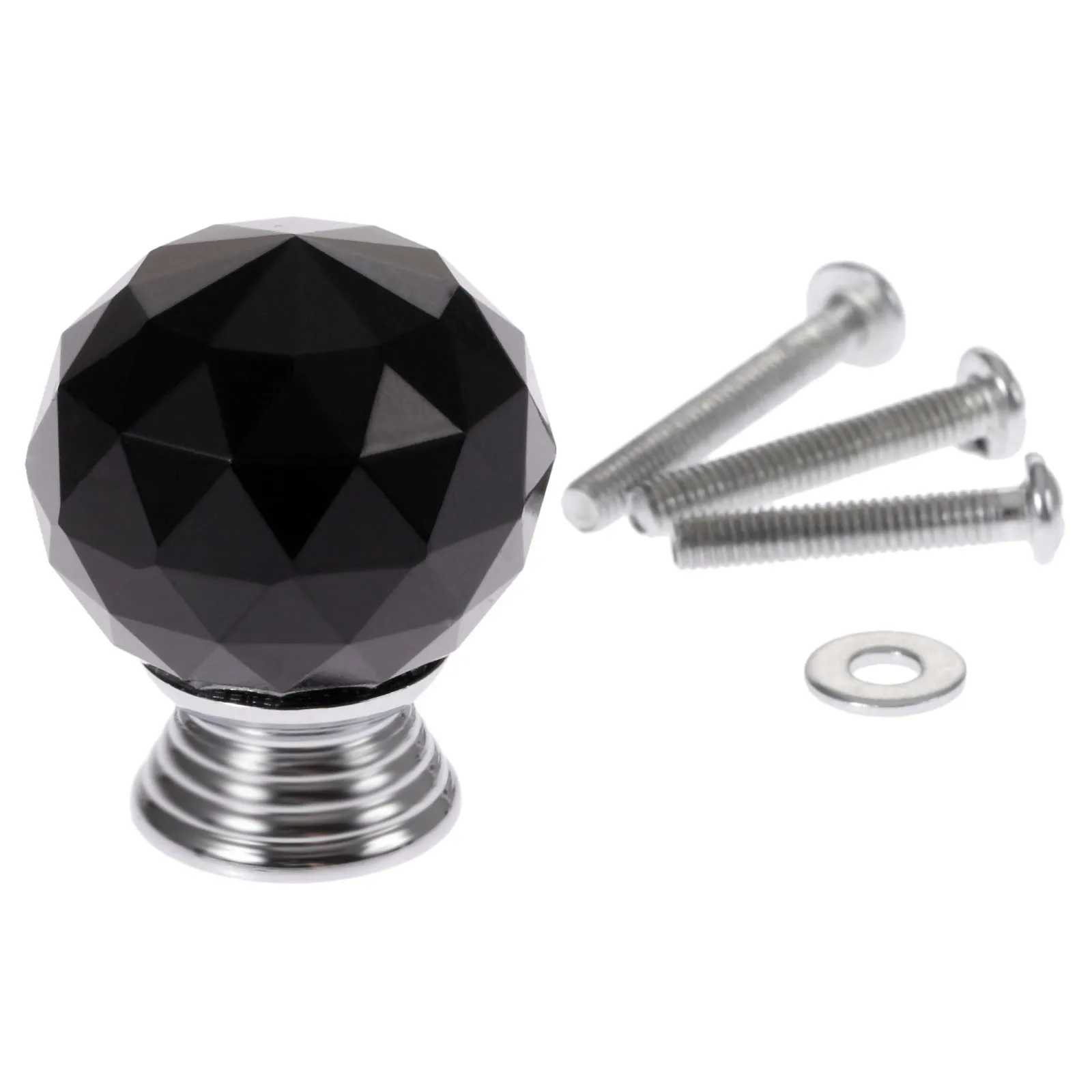 1x Черные ручки из хрустального стекла в форме шара для мебели ящика шкафа