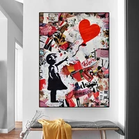 modern street graffiti art girl holding a balloon posters and prints canvas paintings wall art pictures for kids room cuadros
