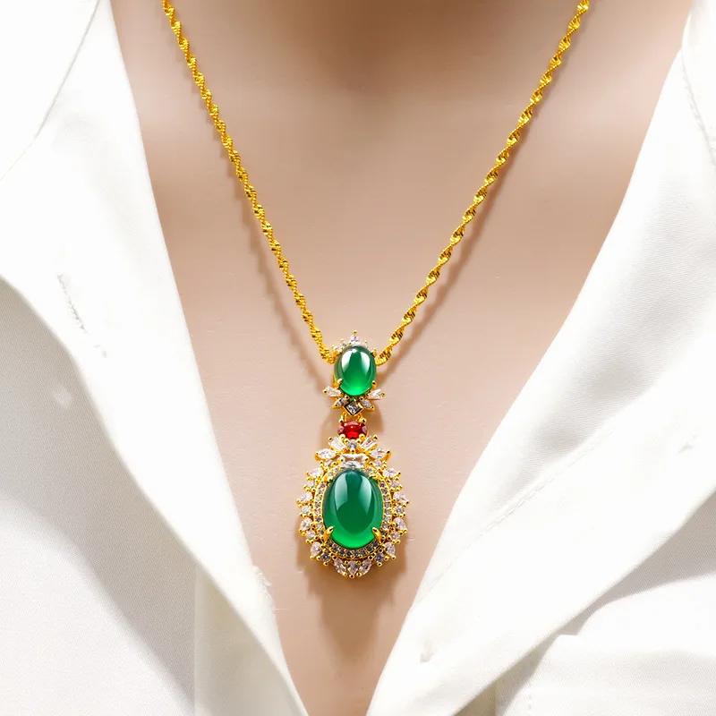 

24K gold color crystal green rhinestone Pendant Necklaces for Women Clavicle Chains aesthetic Charm choker Wedding Jewelry