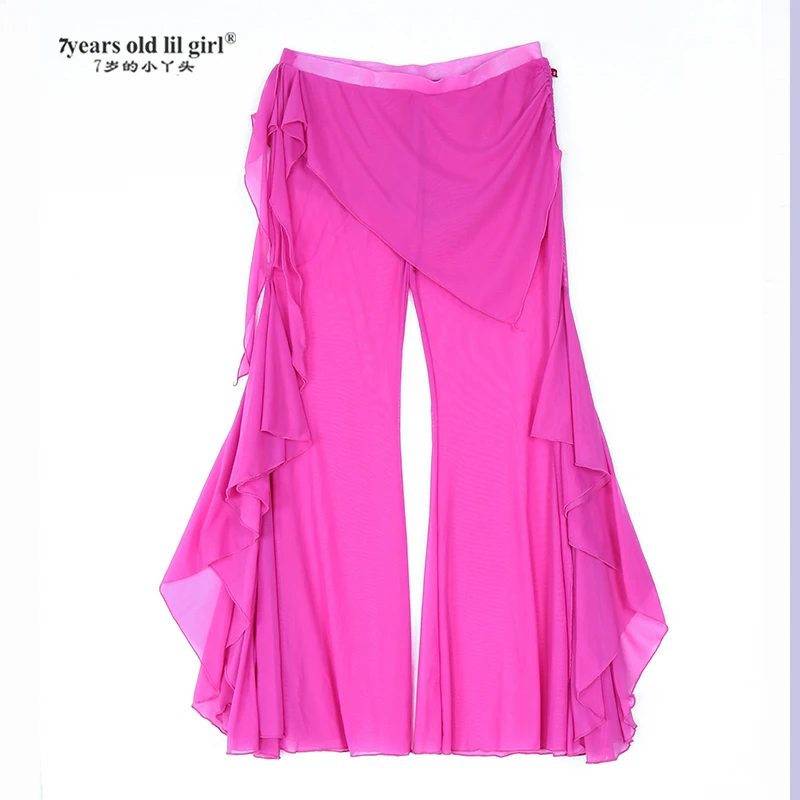 Прозрачные тонкие расклешенные брюки для танца живота с мини-юбкой |