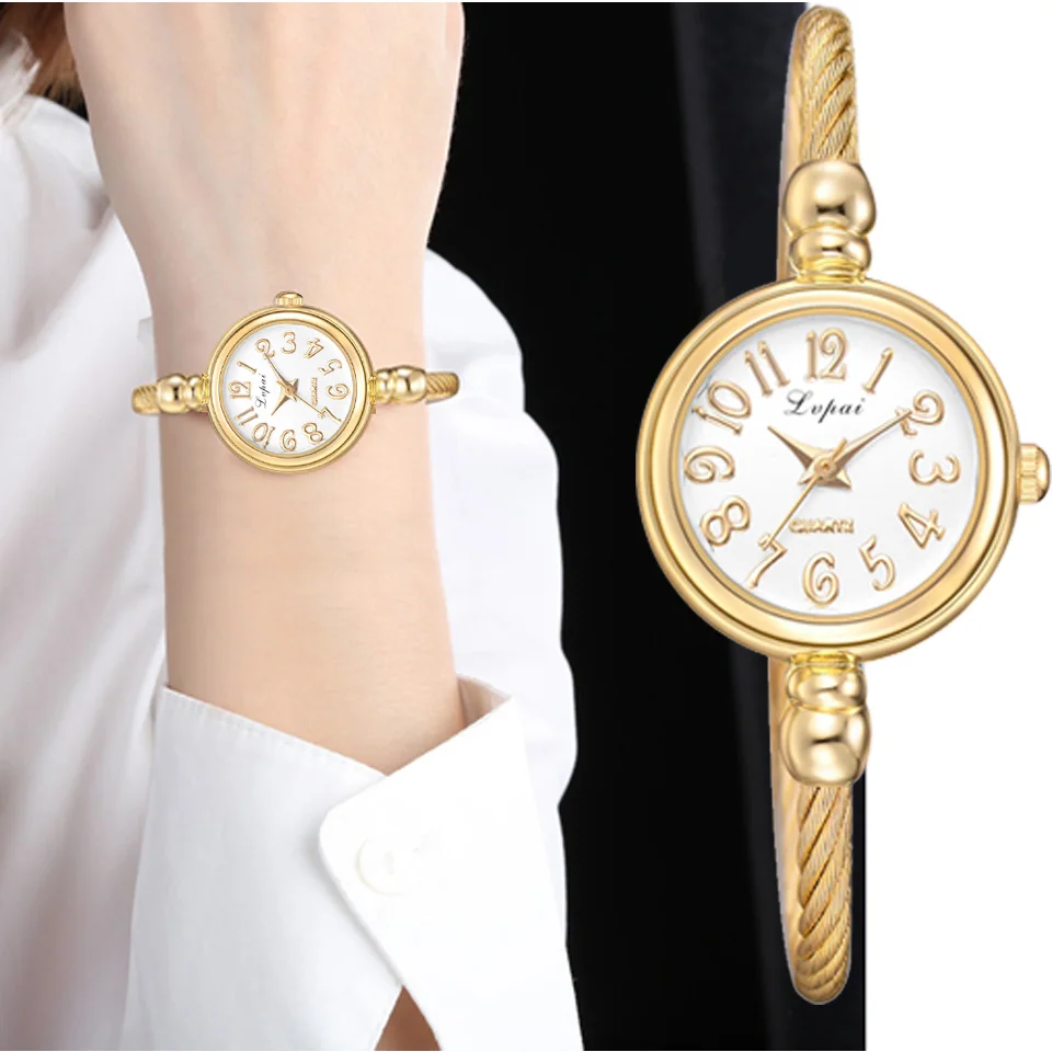 

Lvpai Frauen Kleine Gold Armreif Armband Luxus Uhren Edelstahl Damen Quarz Armbanduhr Marke Casual Frauen Kleid Colck