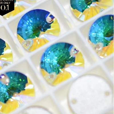 Bluish-Gold AB Хрустальный замок пришивные стразы 5A круглые Rivoli стеклянные стразы кристаллы для камень для пришивания два отверстия пришивные стразы для платьев - Цвет: Bluish-Gold AB