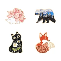 fox cat bear hedgehog brooches cartoon forest garden enamel pins bag lapel pin animal badge jewelry gift for friends wholesale
