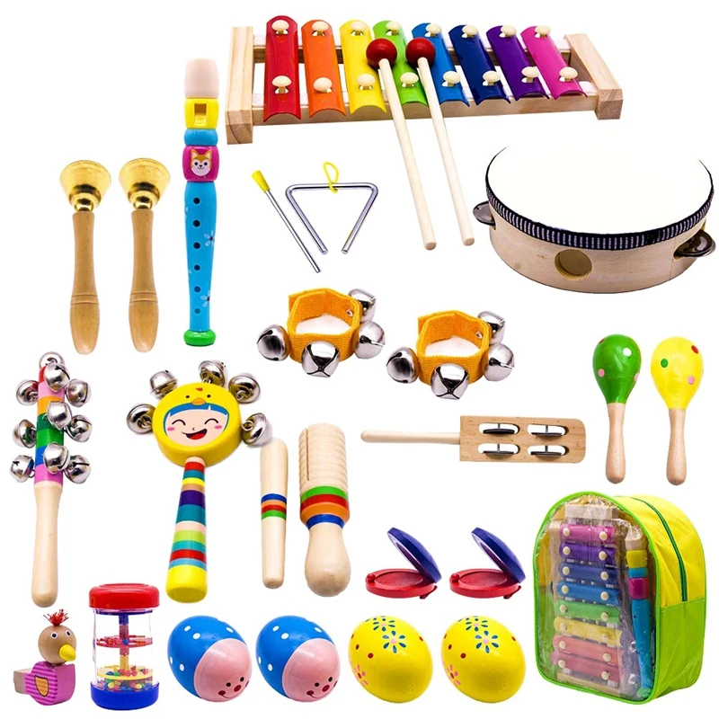 

Kids Musical Instruments, 15 Types 23Pcs Wood Percussion Xylophone Toys For Boys And Girls Preschool Education With Storage Back