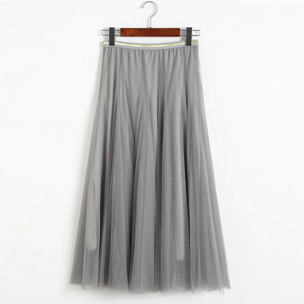 

Pink Tulle Pleated Woman Skirt Summer Layered High Waist A-Line Midi Length Boho Maxi Long Skirt Women Faldas Jupe Saias