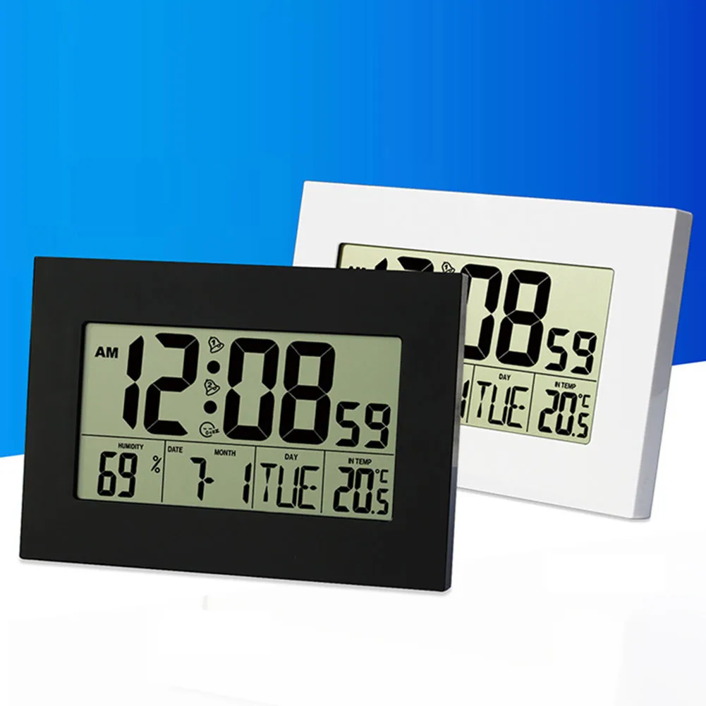 

Digital LCD Wall Alarm Electronic Clock Table Watch Thermometer Indoor Temperature Sensor Humidity Meter Hygrometer Home Decor