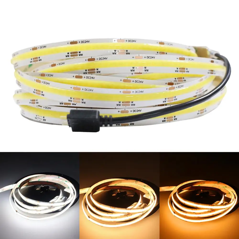 Гибсветодиодный светодиодная ленсветильник DC24V COB 608led High Lumen 90Ra CCT no Dark Spot Warm White Cool