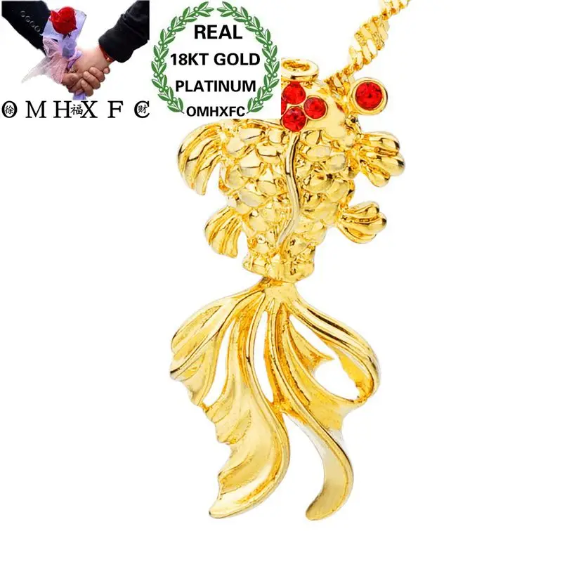 OMHXFC Wholesale European Fashion Woman Man Unisex Party Birthday Wedding Gift Goldfish Zircon 18KT Real Gold Charm Pendant PN95 | Украшения