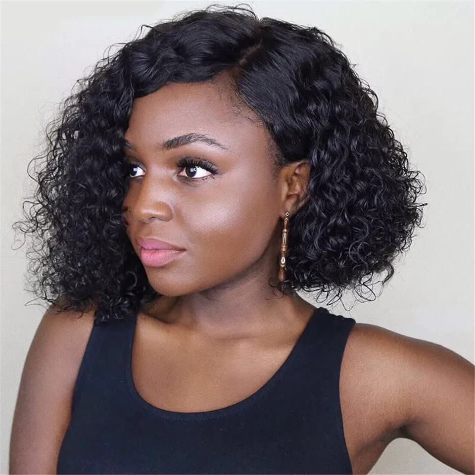 Onda de Água Dianteira do Laço Perucas de Cabelo Humano para as Mulheres Blunt Corte Peruca Pixie Encaracolado Cabelo Humano Profunda Onda Frontal Bob 1 Água Peruca Dianteira Do Laço Perucas de