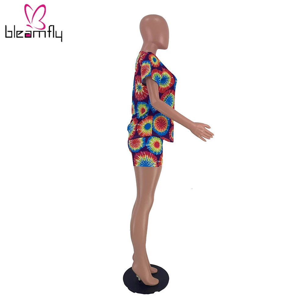 2019 женский летний модный костюм с принтом и шортами спортивный комплект из двух