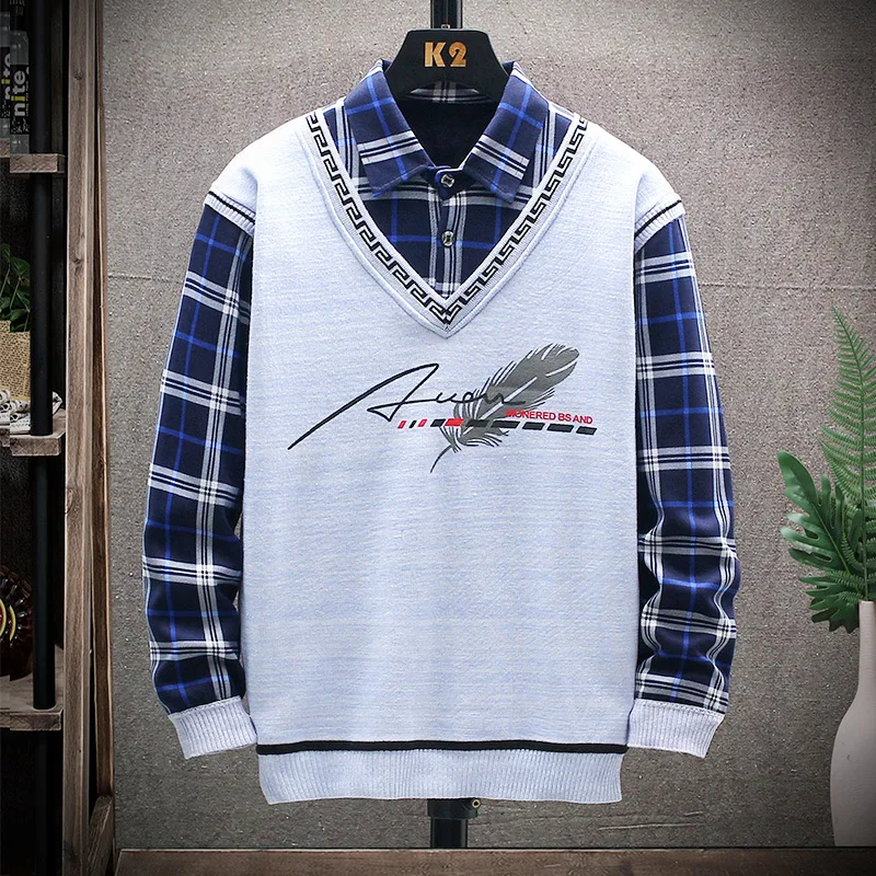 2021 Autumn Winter New High Quality Men's Mosaic Print Pullover Loose Business Casual Men's Sweater