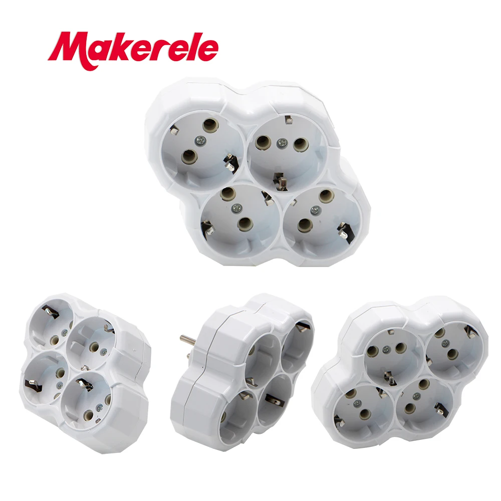 

16A Power Adapter Expansion Socket EU Standard 250V 1 TO 4 Way German Style Plug Wireless Extended Socket MK-AJ-1C3EU-2