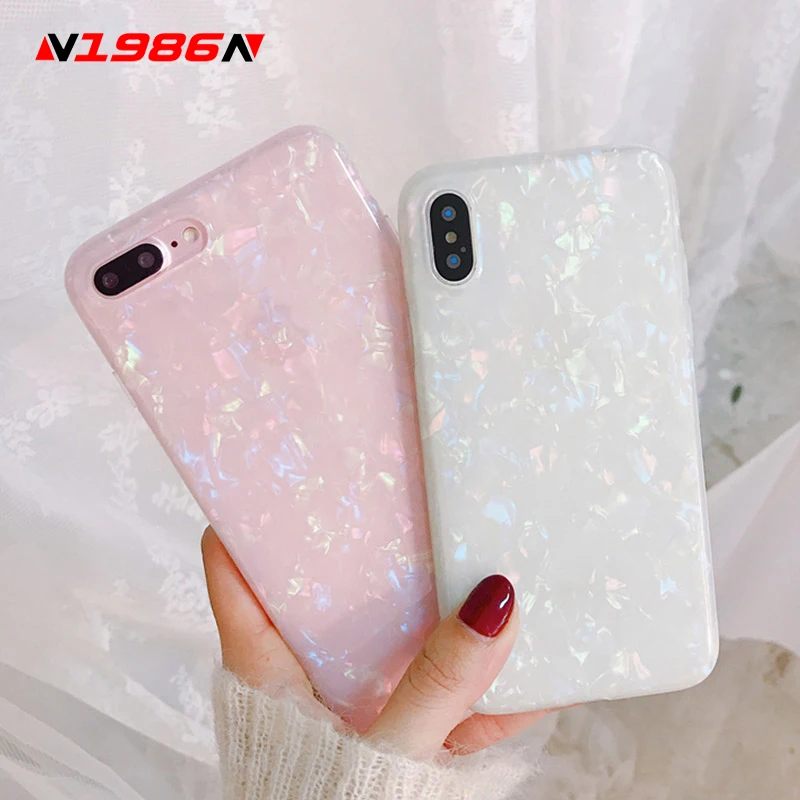 Чехол N1986N для телефона iPhone 6 6s 7 8 Plus X XR XS Max глянцевый блестящий ракушка мраморный