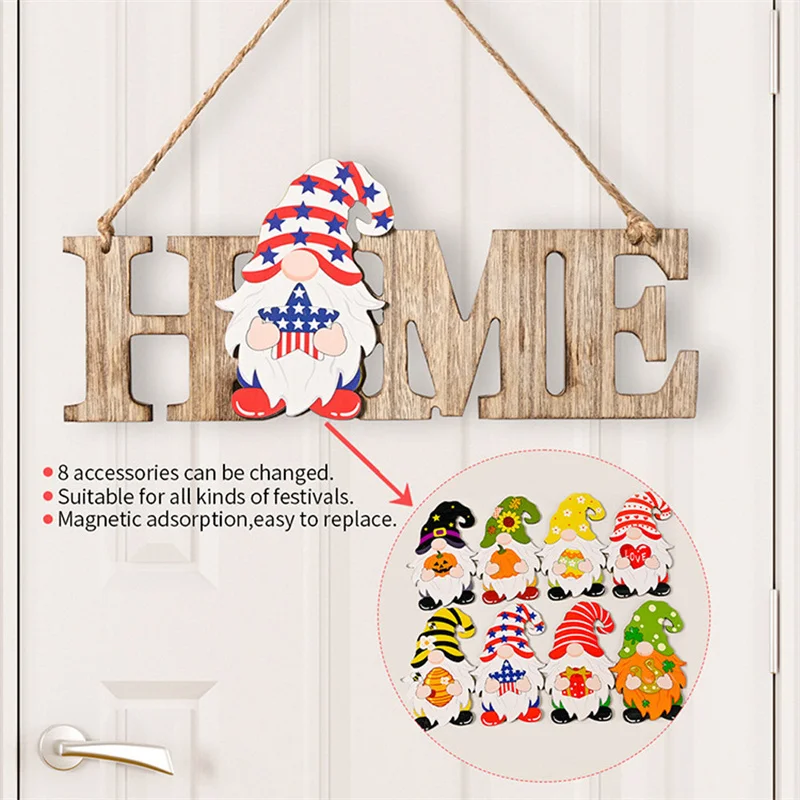 

Faceless Doll Pattern Welcome Wooden Door plate 3D Replaceable Hanging Ornament Wall Home Decor Interchangeable Gnome Sign