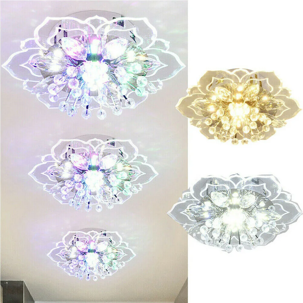 

Creative Modern 9w Led Crystal Ceiling Chandelier Pendant Flower Shape Lamp For Interior Hallway Living Room Light Decor Light