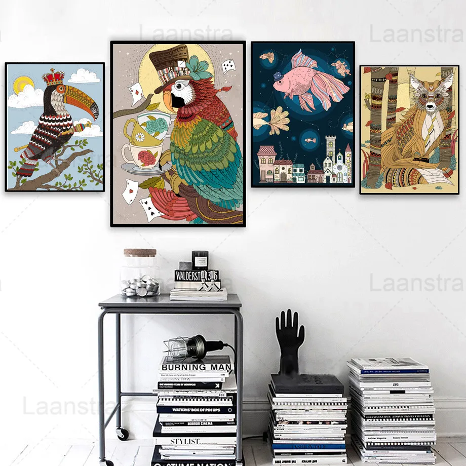 

Coloring Painting Feeling Decorative Painting Animal Home Canvas Painting Forest Bird Mystery Living Room Wall Poster Squirrel