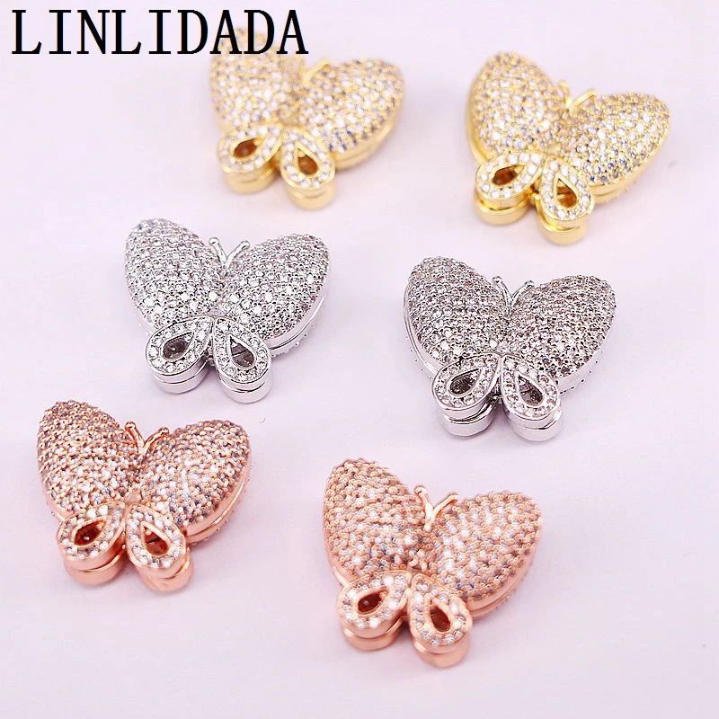 

5Pcs Clear Cubic Zirconia Butterfly Shaped Magnetic Clasps Findings Connectors Accessories Jewelry Making 23x19mm