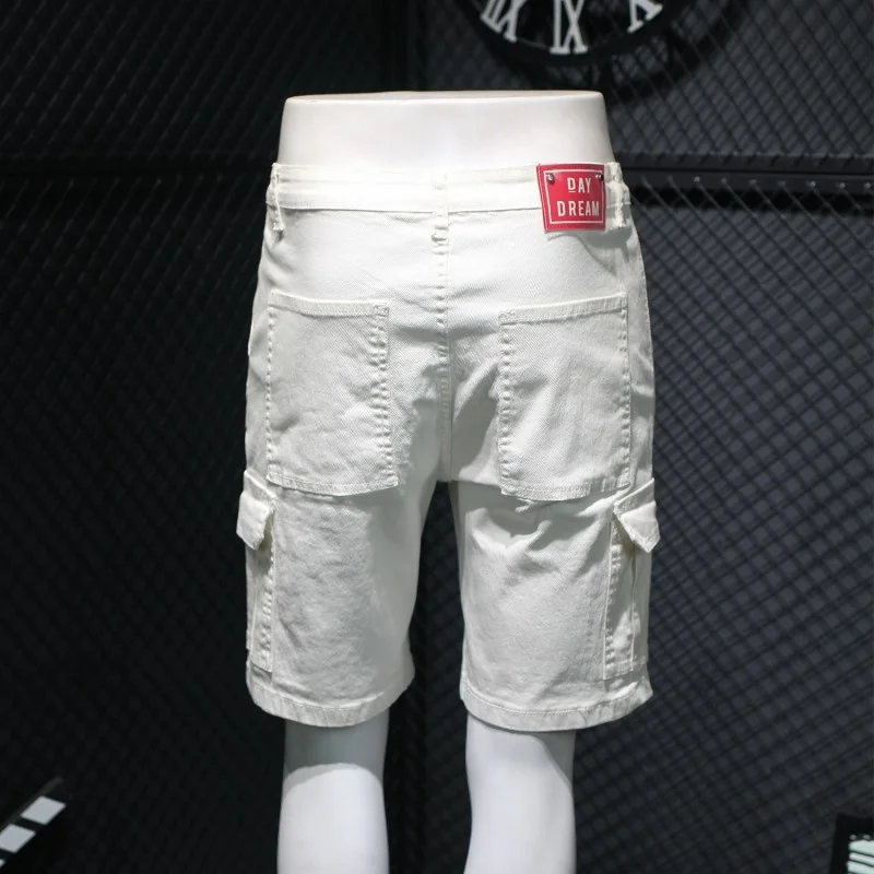 Брюки-карго мужские с карманами свободные прямые джинсовые штаны до колена