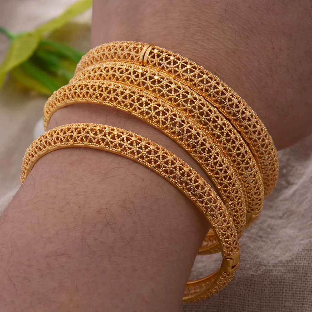 

4pcs/lot 24K Gold Color 24K Dubai Wedding Bangles Jewellery Ethiopian Bracelets for Women African Wedding Jewelry Party Gifts