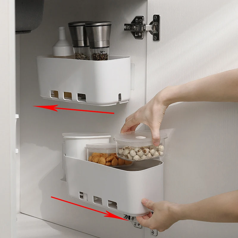 

Kitchen Under Sink Storage Rack Wall-mounted Spice Bottle Holder Organizer Shelf Bathroom Organizer Stand Cabinet Closet Box