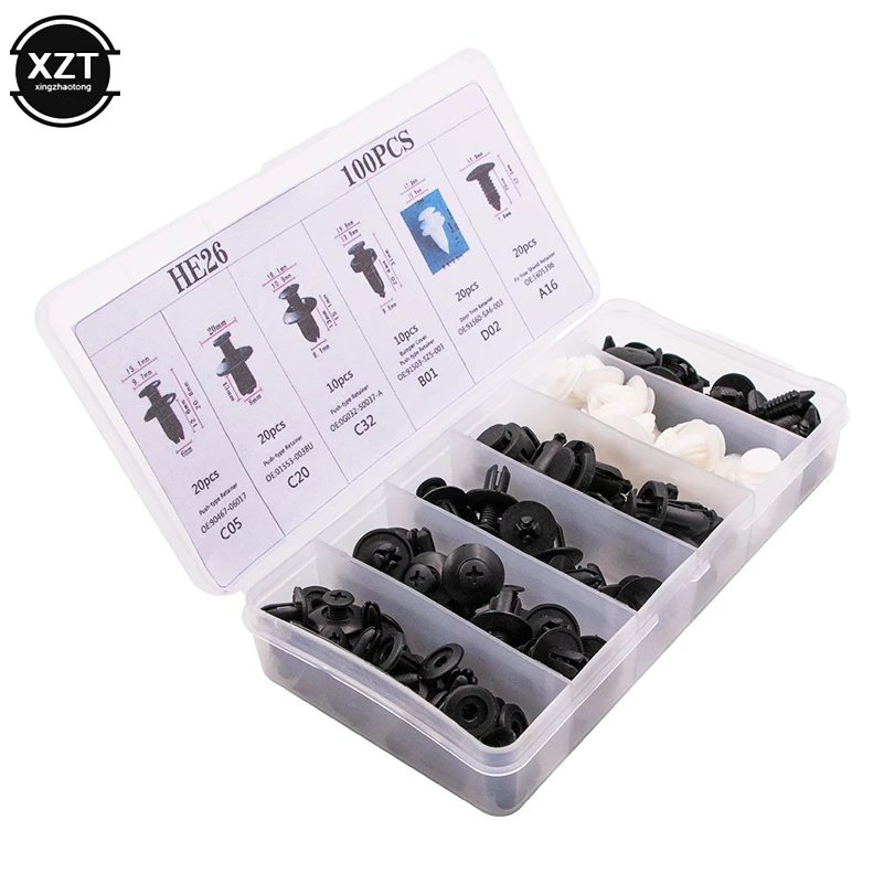 100PCS Car Auto Plastic Door Fender Repair Rivets Screw Clips Fastener w/tool 6 Models for Ford Toyota Mazda Honda All car model |