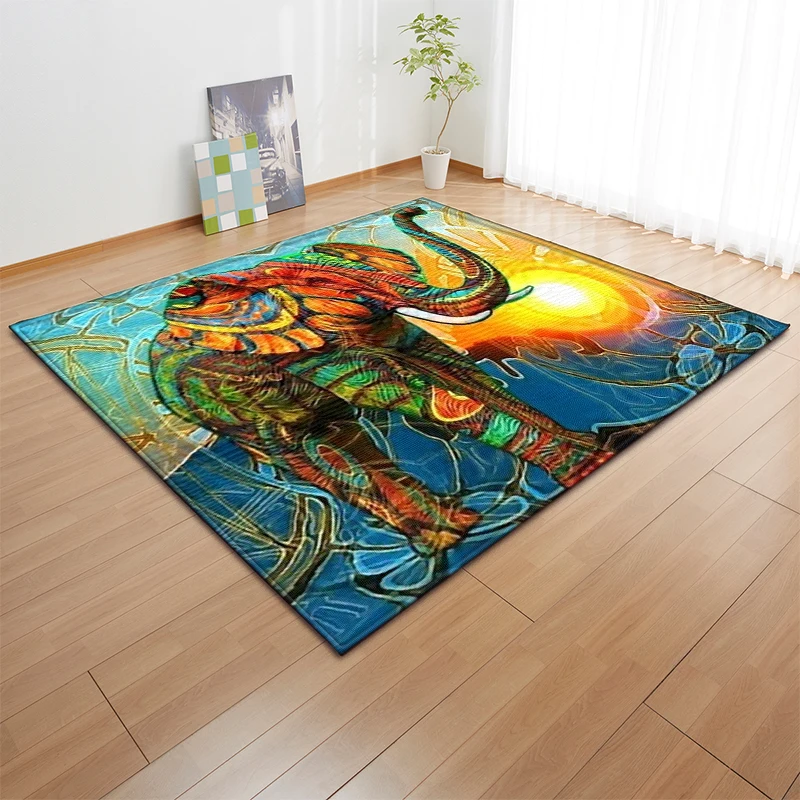 Ковер в юго-восточном азиатском стиле для гостиной с декоративным рисунком слона