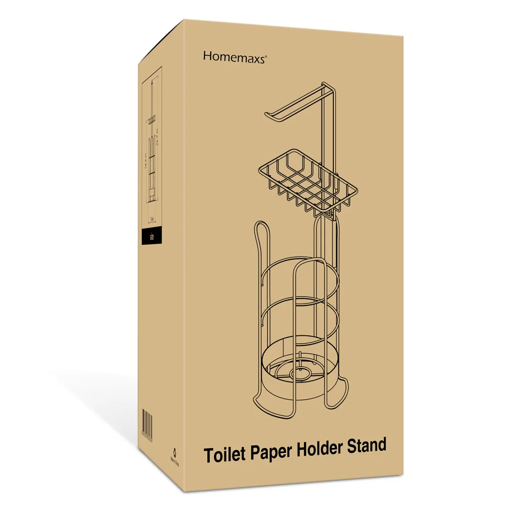 

HOMEMAXS Holder Standing Towel Paper Roll Tissue Shelf Rack Bathroom Kitchen Storage Organizer (Black)