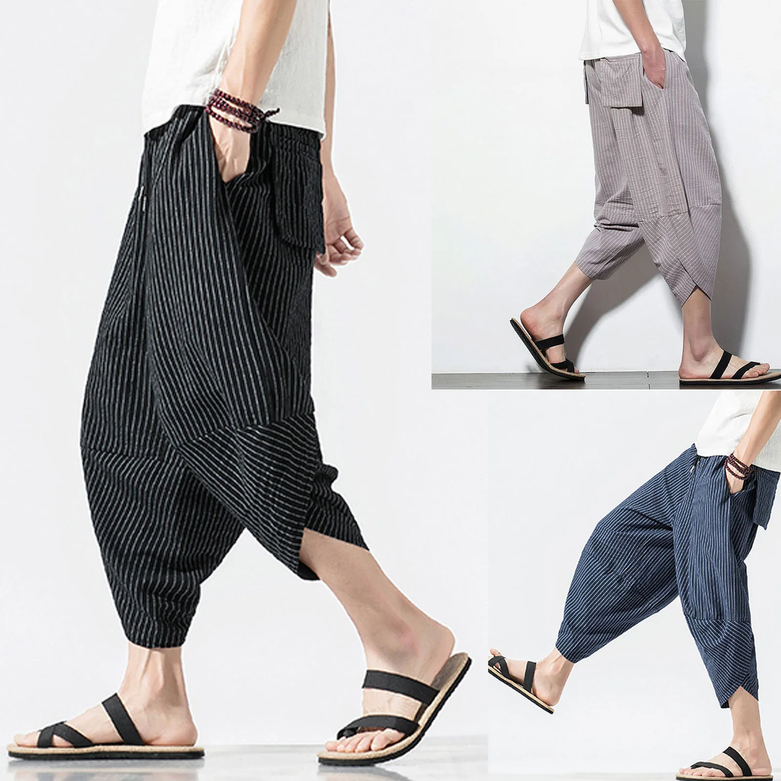 

Vintage Boho 2021 Autumn Winter Men Wide Leg Casual Trousers Solid High Waist Loose Pants Hip Hop Streetwear Male Wide Leg Pant