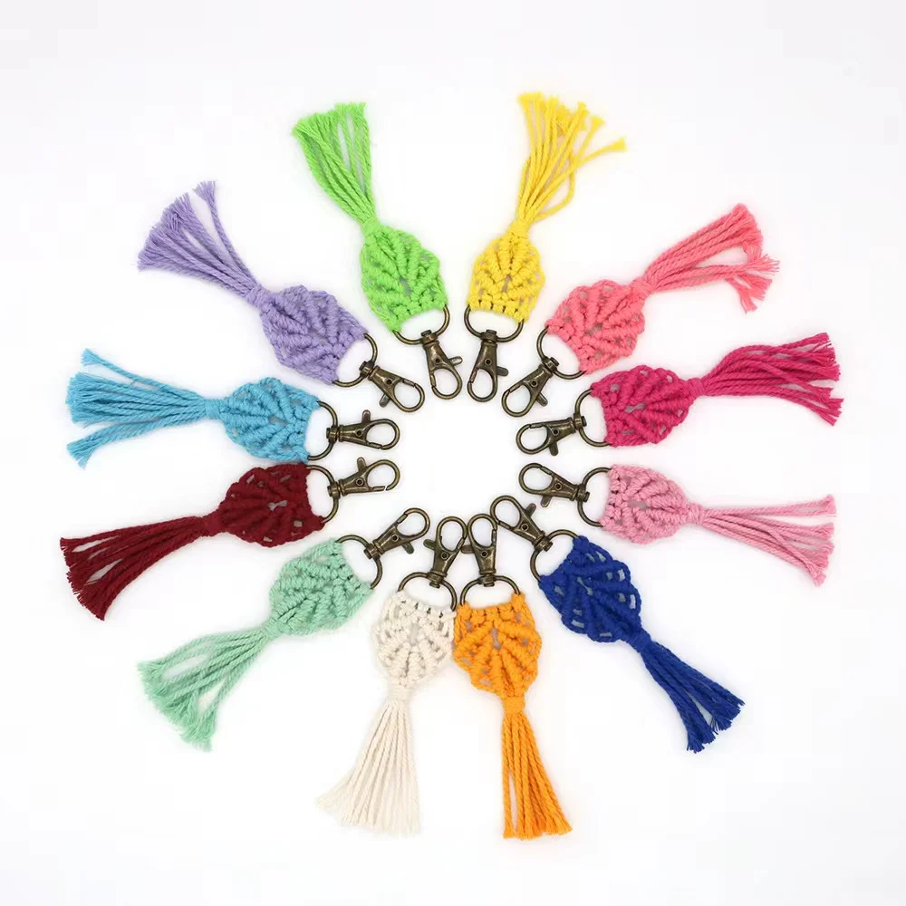 

INS Boho Mermaid Macrame Keychain For Women Ethnic Vintage Colorful Cotton Thread Fishtail Tassel Car Key Chain Bag Accessories