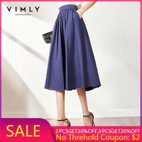 vimly summer women skirt vintage navy pleated skirts 2021 elegant office lady high waist skirt women faldas female bottoms f7111