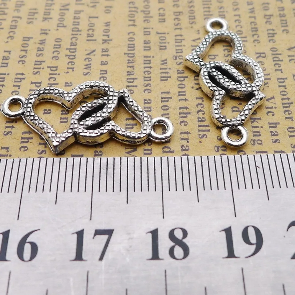 

150pcs Heart to Heart Charms 12mm x 28mm DIY Jewelry Making Pendant antique silver color