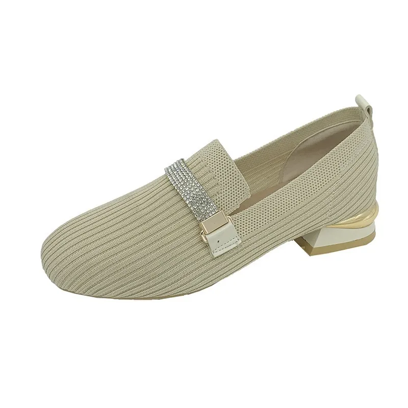 

Knitted Shoes Women 2020 New Wild Casual Breathable Woven Fisherman Shoes Shallow Low Heel Crystal Loafers