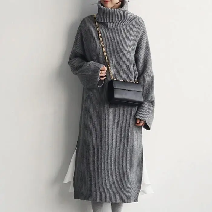 Водолазка миди платье свитер для женщин оверсайз с длинным рукавом Осень Зима