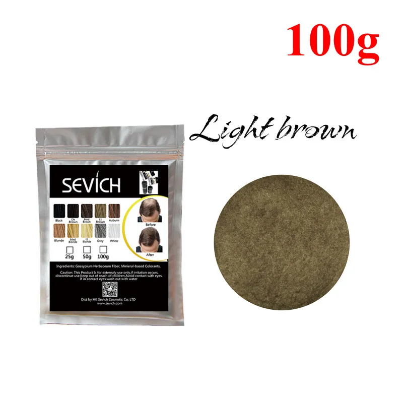 Light brown-100g Кератиновые волокна против потери волос от Sevich, 100 г, 10 цветов, волокна для волос, волокна для роста волос, восстановление волос, консилер, спрей, продукт для ухода за волосами, 50 г - Color: Light brown-100g