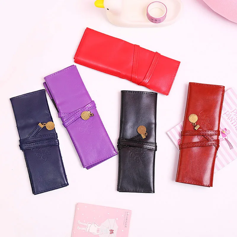 Винтажная Роскошная рулонная кожаная косметичка в стиле ретро пенал для