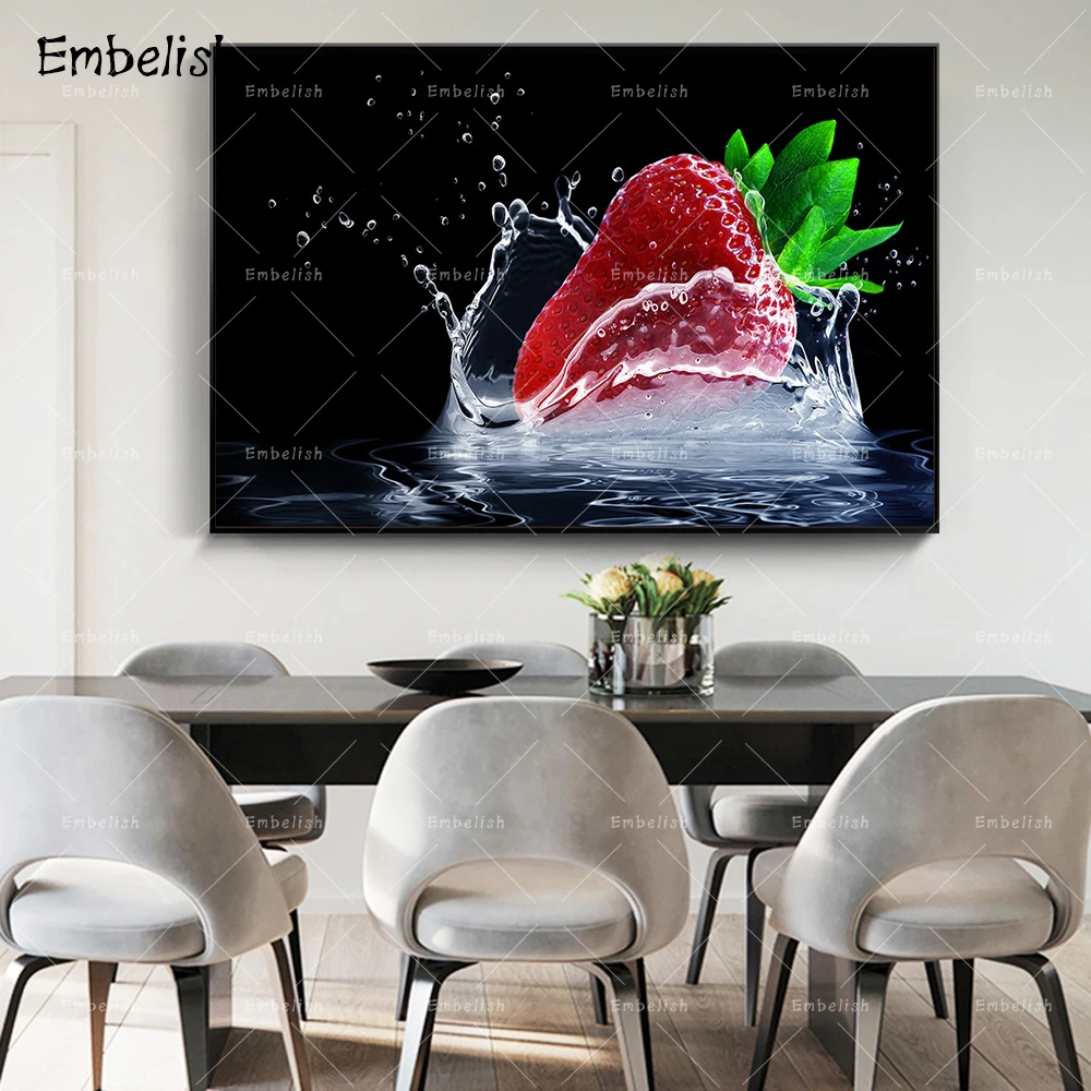 

Embelish 1 Pieces Hot Selling Water Strawberry Fruit Wall Pictures For Kitchen Home Decor Modern HD Canvas Painting Living Room