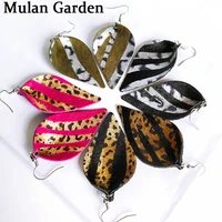 mg new fashion 4 patterns zebra genuine leather earrings leaf shape pendant plush striped feather leopard print earring jewelry
