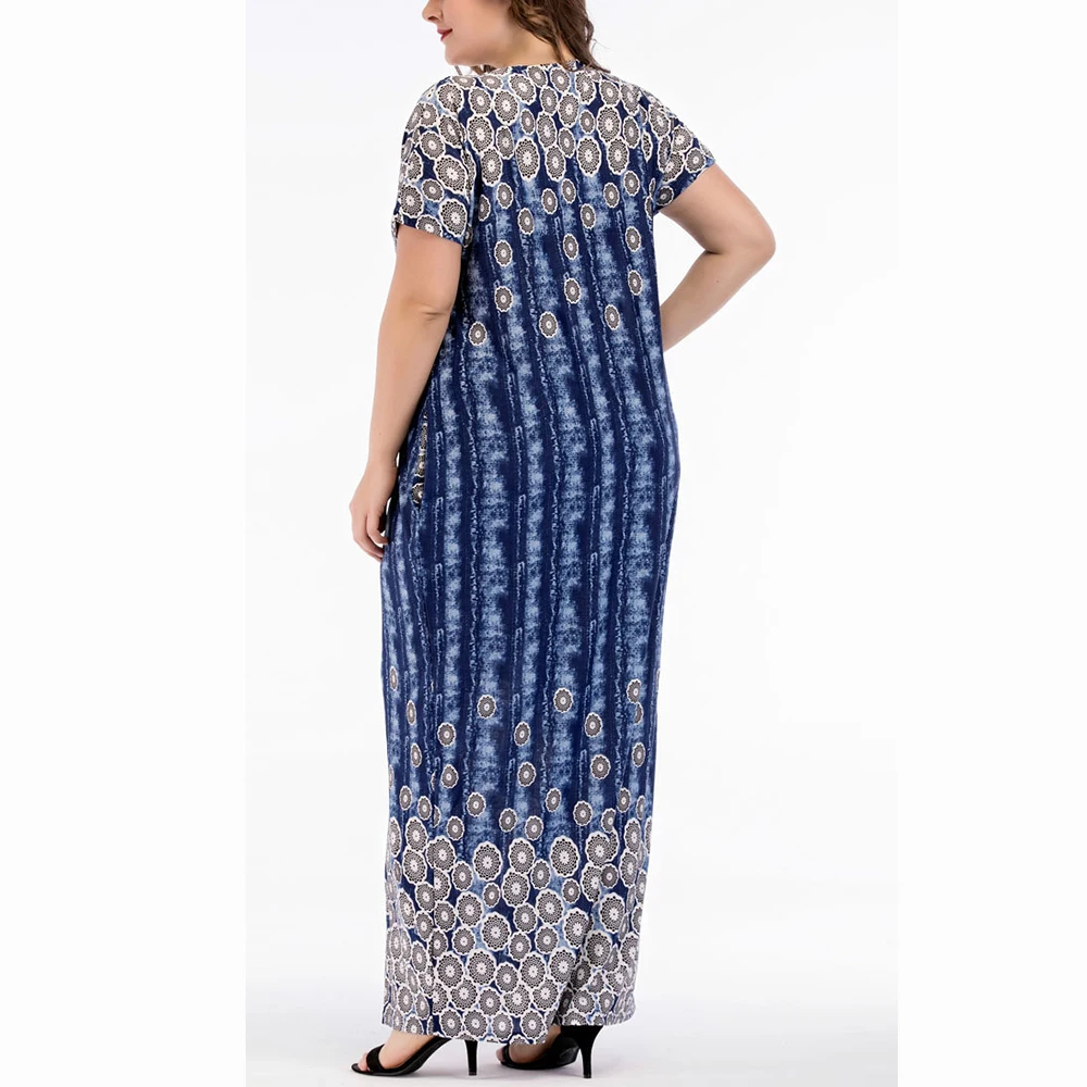 Женское винтажное платье-макси большого размера Длинные прямые платья с принтом