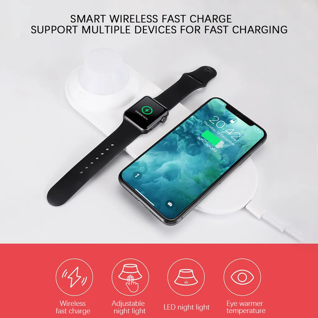 Ouhaobin 3 in1 10W Wireless Charger For iPhone 11 fast charging for I Watch Series 5 with LED Night Light | Мобильные телефоны и