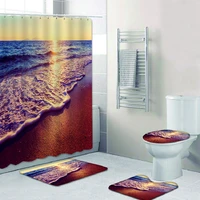 sunset dusk sea beach scenery coastal sunny bath mat set waterproof shower curtains non slip rugs toilet lid cover mat carpet