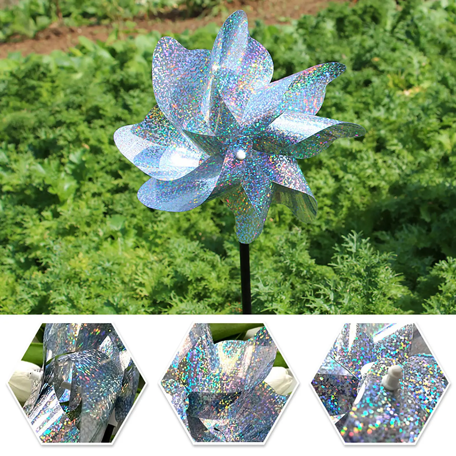 

Bird Repeller Pinwheels Reflective Sparkly Bird Deterrent Windmill Protect Garden Plant Flower Garden Lawn Decoration Dropship