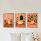 Абстрактная сожженная оранжевая настенная Картина на холсте Терракотовая растительная Минималистичная картина леди в ванной плакаты принты Декор без рамки