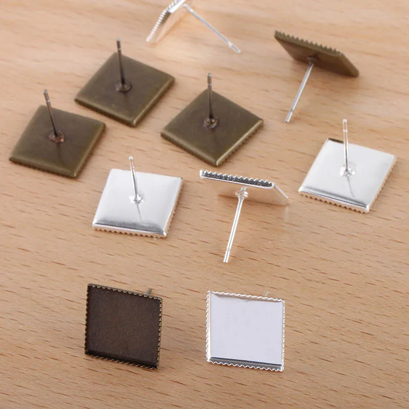 Основа для сережек гвоздиков с кабошоном 10 мм 12 мм|stud earring base|cabochons wholesalersearring base |