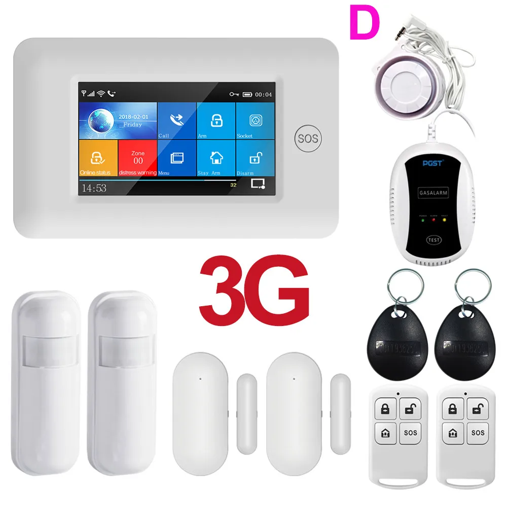 PGST 3g IOS Android wifi беспроводной дом домашние охранные сигнализации система управления приложением комплект с Alexa Fuction охранная сигнализация для дома - Цвет: D SET